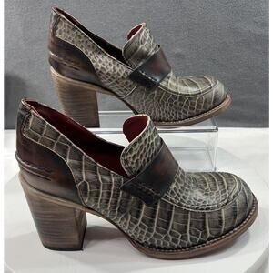 Freebird by Steven Bellevue Loafer Heels Leather Brown Moc Croc Women's Size 10